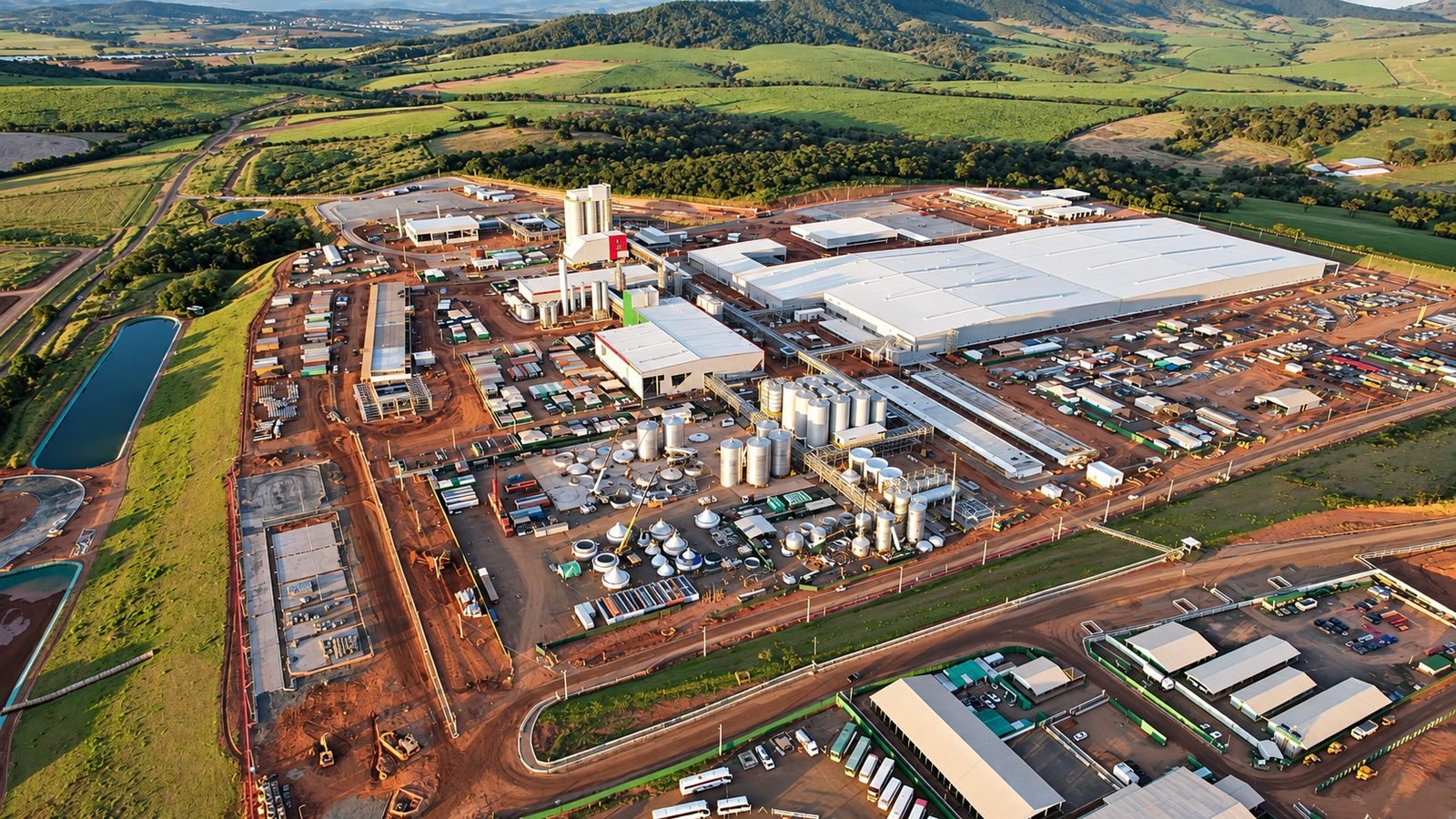 Vista aérea da fábrica da Heineken em Passos durante a obra